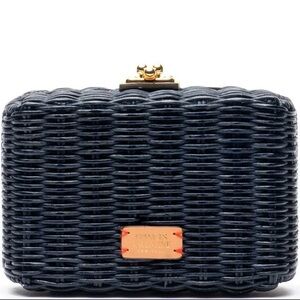 FRANCES VALENTINE Navy Paige Wicker Box Chain Strap Clutch